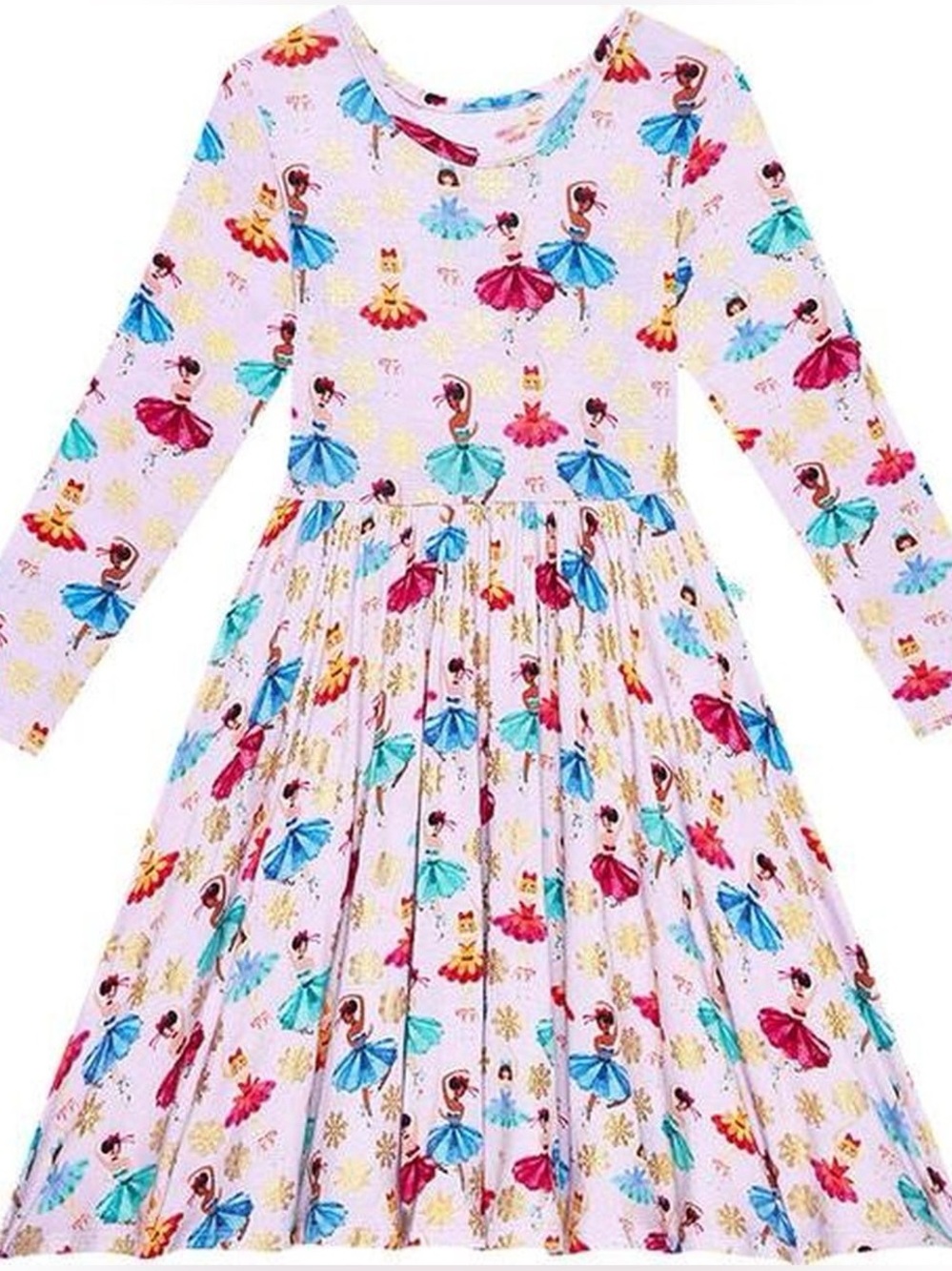 Girls' Long Sleeve Posh Peanut Ballerina Print Dress 🩷